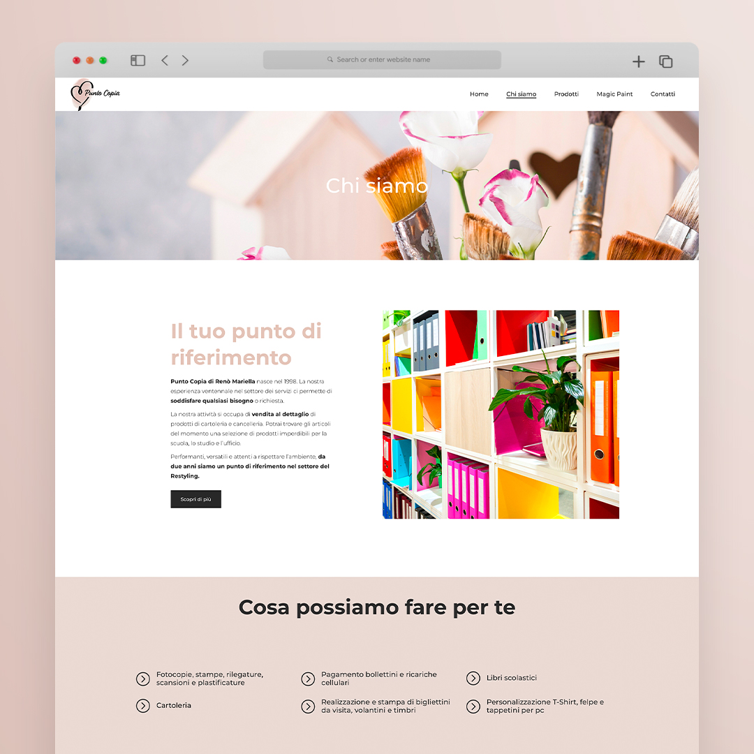 Pagina Chi siamo del sito web di Punto Copia realizzato da Visidea